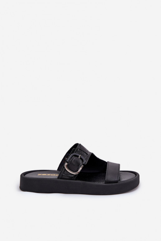 Leather Women's Platform Sandals Black Zazoo 3024 Leather Women's Platform Sandals Black Zazoo 3024