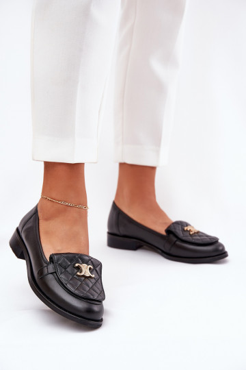 Leather Moccasins With Gold Decoration Black Laura Messi 2927