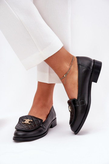 Leather Moccasins With Gold Decoration Black Laura Messi 2927 2