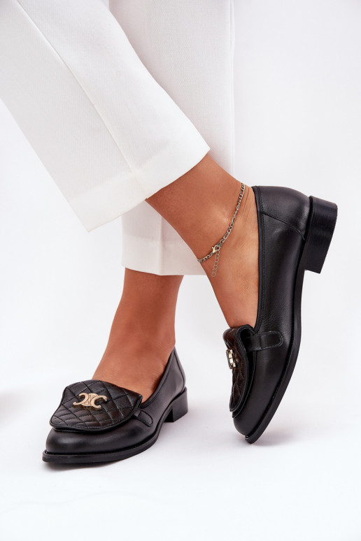 Leather Moccasins With Gold Decoration Black Laura Messi 2927 Leather Moccasins With Gold Decoration Black Laura Messi 2927