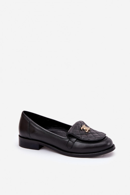 Leather Moccasins With Gold Decoration Black Laura Messi 2927 Leather Moccasins With Gold Decoration Black Laura Messi 2927