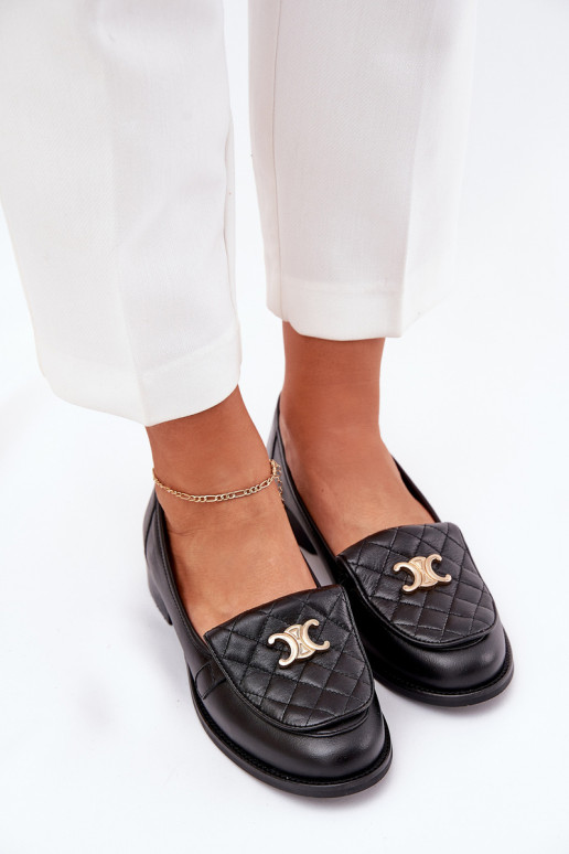 Leather Moccasins With Gold Decoration Black Laura Messi 2927 Leather Moccasins With Gold Decoration Black Laura Messi 2927