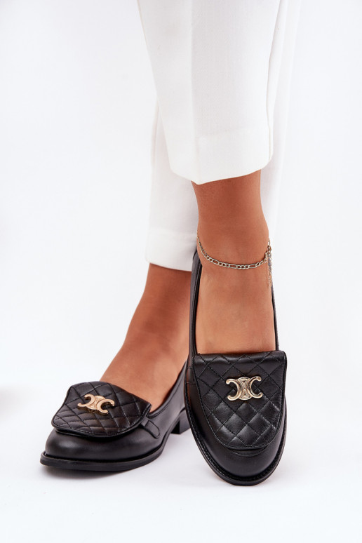 Leather Moccasins With Gold Decoration Black Laura Messi 2927 Leather Moccasins With Gold Decoration Black Laura Messi 2927