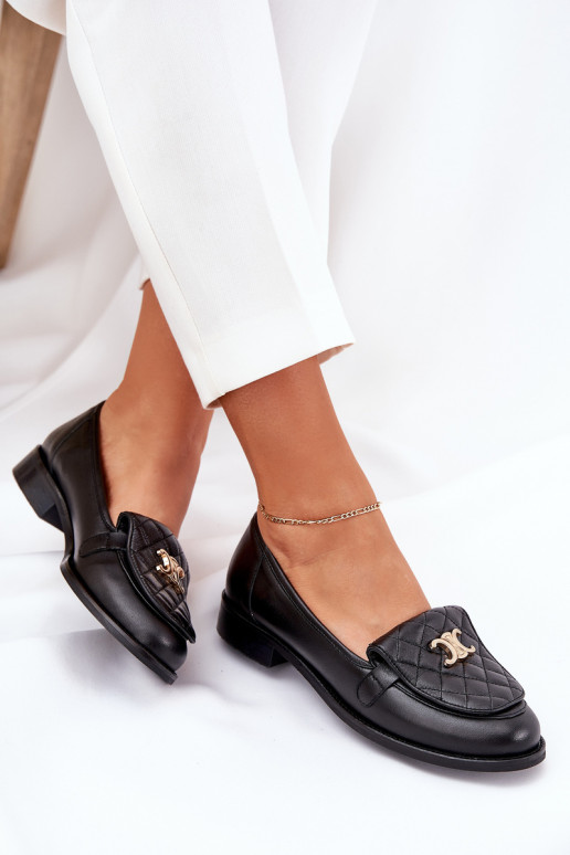 Leather Moccasins With Gold Decoration Black Laura Messi 2927 Leather Moccasins With Gold Decoration Black Laura Messi 2927