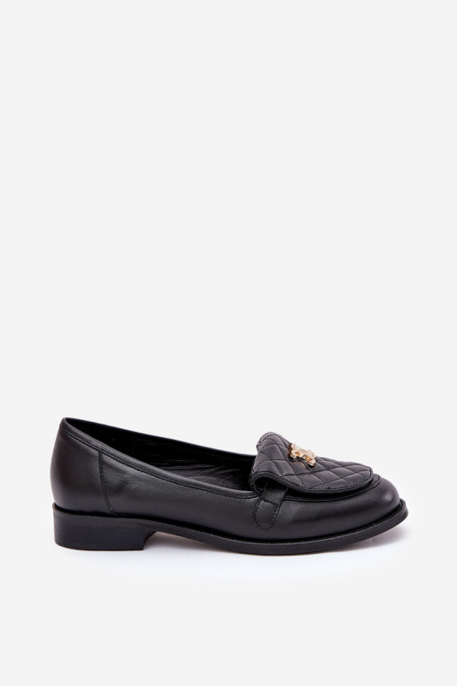 Leather Moccasins With Gold Decoration Black Laura Messi 2927 Leather Moccasins With Gold Decoration Black Laura Messi 2927