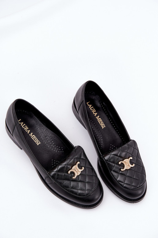 Leather Moccasins With Gold Decoration Black Laura Messi 2927 Leather Moccasins With Gold Decoration Black Laura Messi 2927