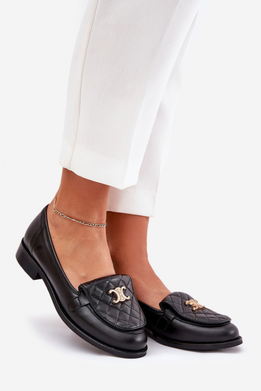 Leather Moccasins With Gold Decoration Black Laura Messi 2927 Leather Moccasins With Gold Decoration Black Laura Messi 2927