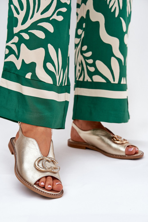 Leather Sandals With Flat Heel And Decoration Laura Messi 2865 Gold Leather Sandals With Flat Heel And Decoration Laura Messi 2865 Gold
