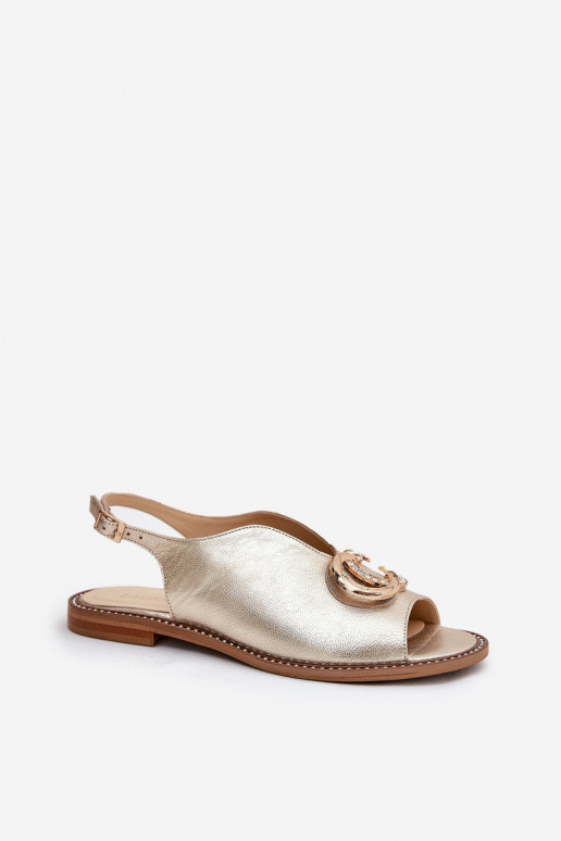 Skórzane Sandały Na Płaskim ObcasiewithOzdobą Laura Messi 2865 Złote