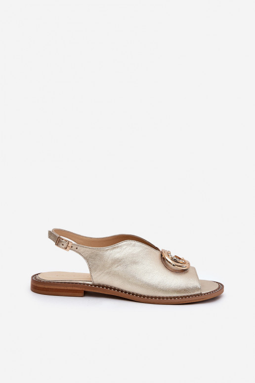 Leather Sandals With Flat Heel And Decoration Laura Messi 2865 Gold Leather Sandals With Flat Heel And Decoration Laura Messi 2865 Gold