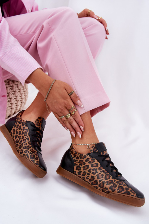 Women's Leather Sports Shoes With Leopard Print Laura 2935 Brown Women's Leather Sports Shoes With Leopard Print Laura 2935 Brown