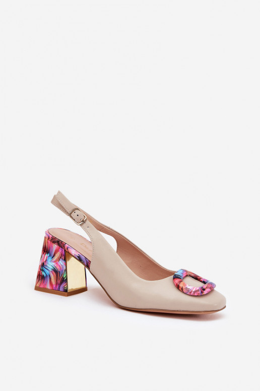 Leather Women's Heeled Sandals D&A CR51-002 Beige Leather Women's Heeled Sandals D&A CR51-002 Beige