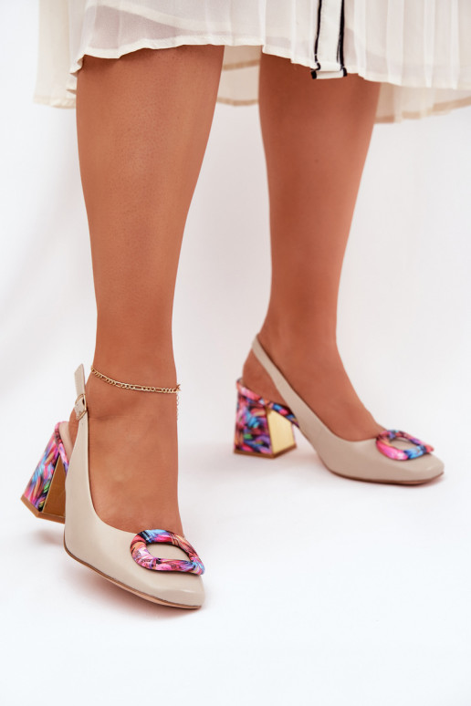 Leather Women's Heeled Sandals D&A CR51-002 Beige Leather Women's Heeled Sandals D&A CR51-002 Beige