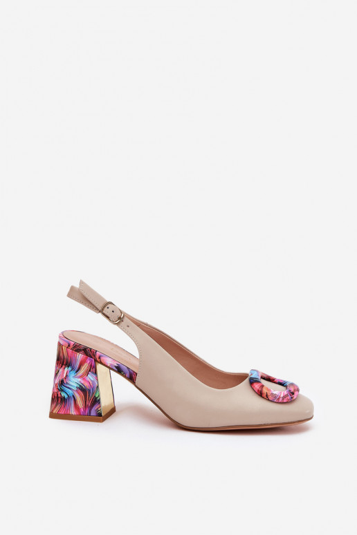 Skórzane Sandały Damskie Na Słupku D&A CR51-002 Beżowe