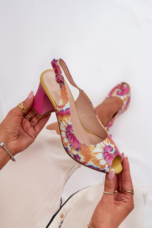 Skórzane Wzorzyste Sandały Damskie Na Słupku D&A CR51-006 Multikolor