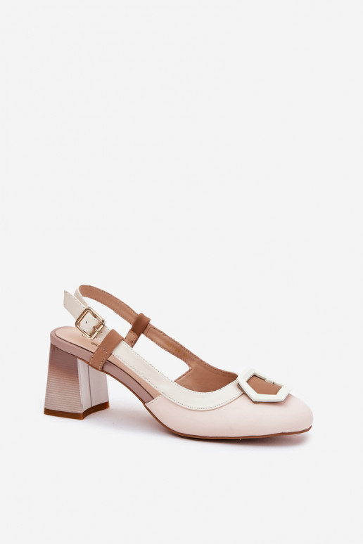 Leather Elegant Women's Sandals On Heel D&A CR51-569 Beige Leather Elegant Women's Sandals On Heel D&A CR51-569 Beige