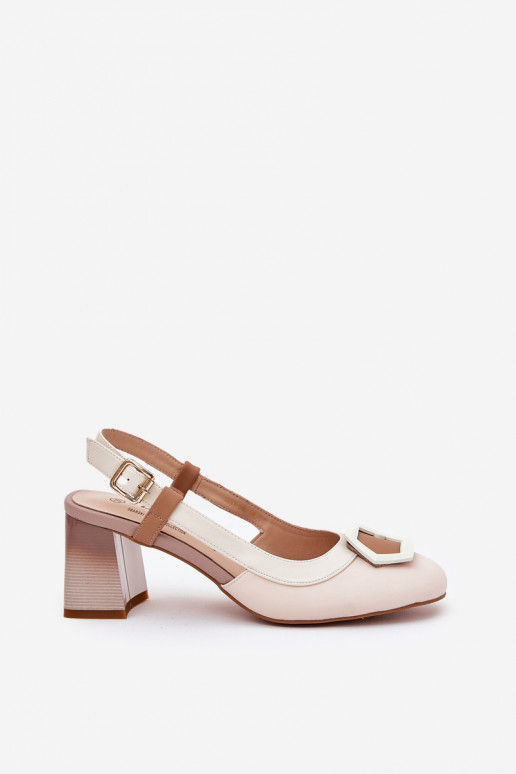 Leather Elegant Women's Sandals On Heel D&A CR51-569 Beige Leather Elegant Women's Sandals On Heel D&A CR51-569 Beige