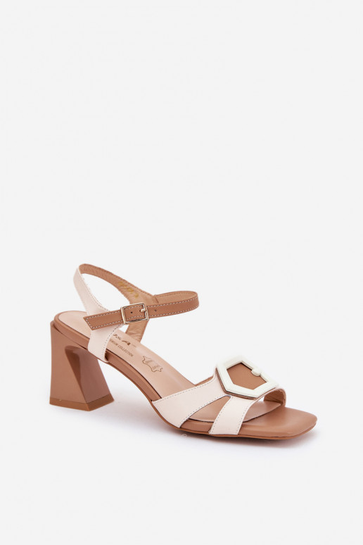 Leather Elegant Women's Sandals On A Heel Beige D&A MR38-570 Leather Elegant Women's Sandals On A Heel Beige D&A MR38-570