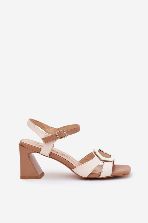 Leather Elegant Women's Sandals On A Heel Beige D&A MR38-570 Leather Elegant Women's Sandals On A Heel Beige D&A MR38-570