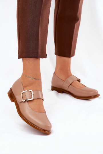 Leather Women's Shoes With Buckle Laura Messi 2980 Dark Beige 2