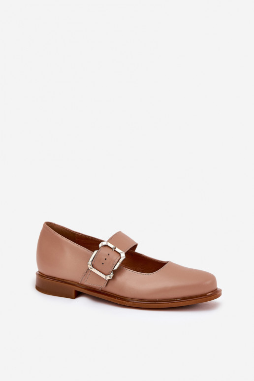 Leather Women's Shoes With Buckle Laura Messi 2980 Dark Beige Leather Women's Shoes With Buckle Laura Messi 2980 Dark Beige