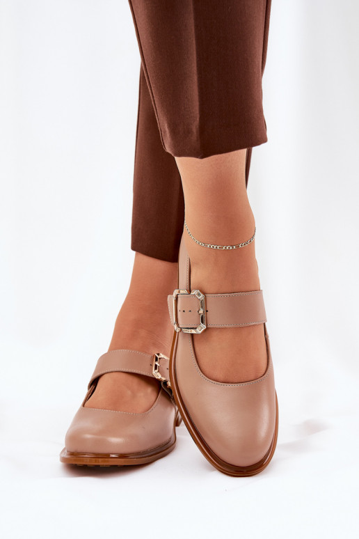 Leather Women's Shoes With Buckle Laura Messi 2980 Dark Beige Leather Women's Shoes With Buckle Laura Messi 2980 Dark Beige