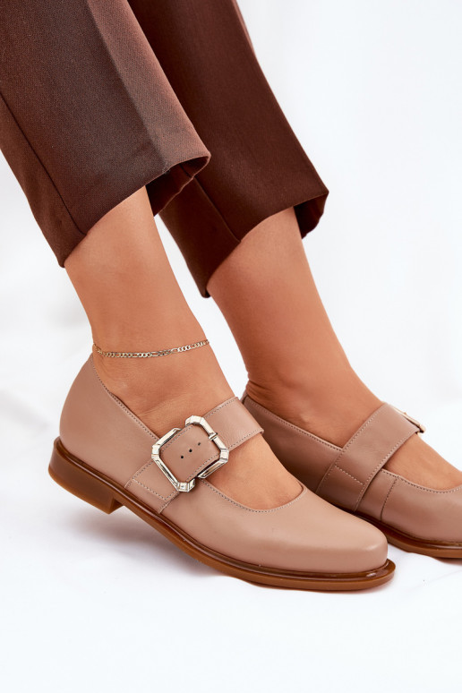 Leather Women's Shoes With Buckle Laura Messi 2980 Dark Beige Leather Women's Shoes With Buckle Laura Messi 2980 Dark Beige