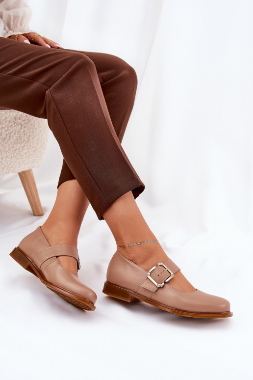 Leather Women's Shoes With Buckle Laura Messi 2980 Dark Beige Leather Women's Shoes With Buckle Laura Messi 2980 Dark Beige