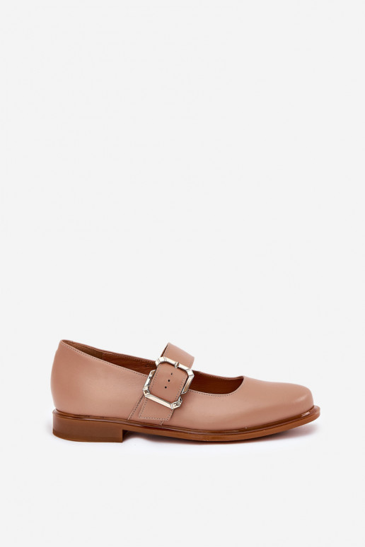 Leather Women's Shoes With Buckle Laura Messi 2980 Dark Beige Leather Women's Shoes With Buckle Laura Messi 2980 Dark Beige
