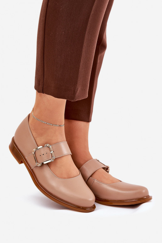 Leather Women's Shoes With Buckle Laura Messi 2980 Dark Beige Leather Women's Shoes With Buckle Laura Messi 2980 Dark Beige