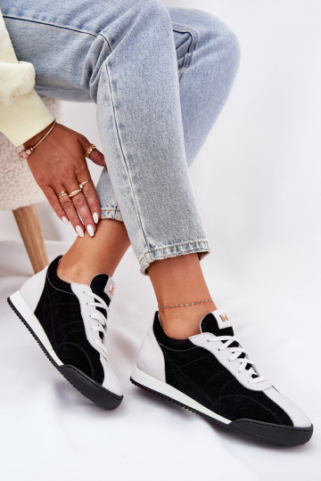 Skórzane Buty Sportowe Damskie Laura Messi 2935 Czarne