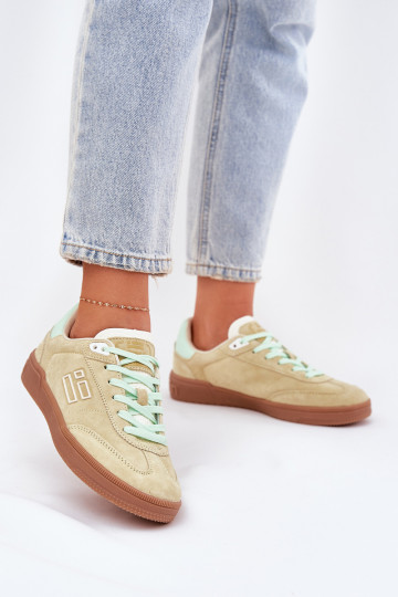 Zamszowe Buty Sportowe Sneakersy Damskie D.Franklin DFSH387005 Limonkowe 2
