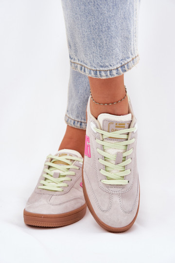 Zamszowe Buty Sportowe Sneakersy Damskie D.Franklin DFSH387005 Zgaszona Biel 2