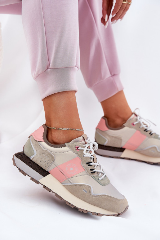 Zamszowe Sneakersy Damskie Big Star RR274243 HI-POLY SYSTEM Szaro-Różowe
