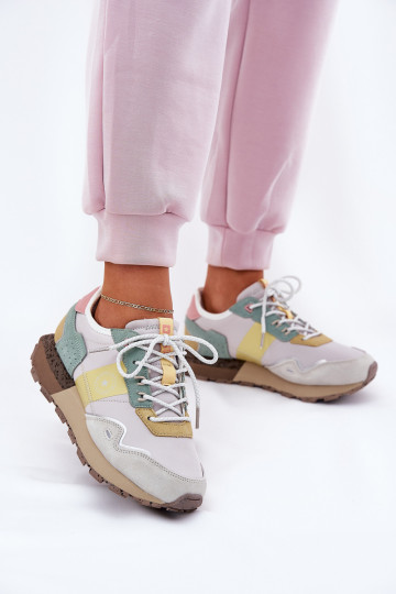 Zamszowe Sneakersy Damskie Big Star RR274244 HI-POLY SYSTEM Szaro-Żółte 2