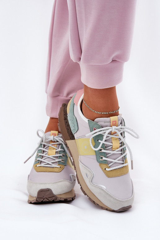 Zamszowe Sneakersy Damskie Big Star RR274244 HI-POLY SYSTEM Szaro-Żółte