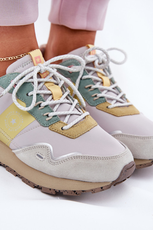 Women's Suede Sneakers Big Star RR274244 HI-POLY SYSTEM Gray-Yellow Women's Suede Sneakers Big Star RR274244 HI-POLY SYSTEM Gray-Yellow