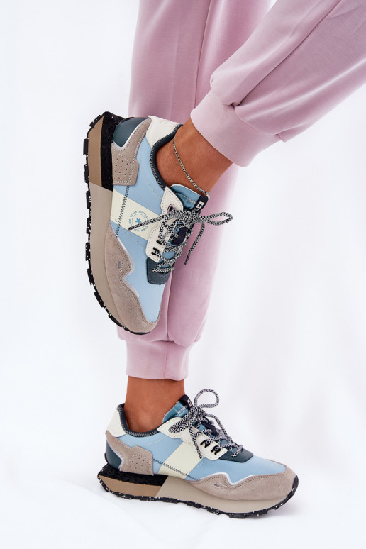 Zamszowe Sneakersy Damskie Big Star RR274245 HI-POLY SYSTEM Szaro-Niebieskie