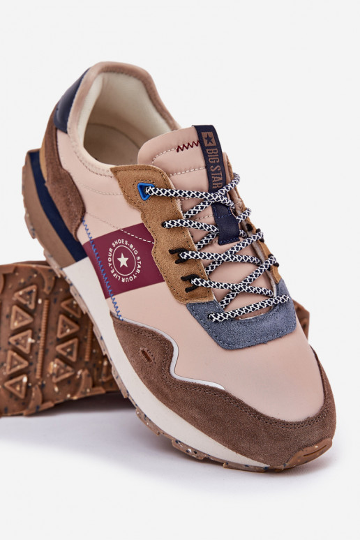 Zamszowe Sneakersy Męskie Na Platformie Big Star RR174475 Hi-Poly System Beżowe