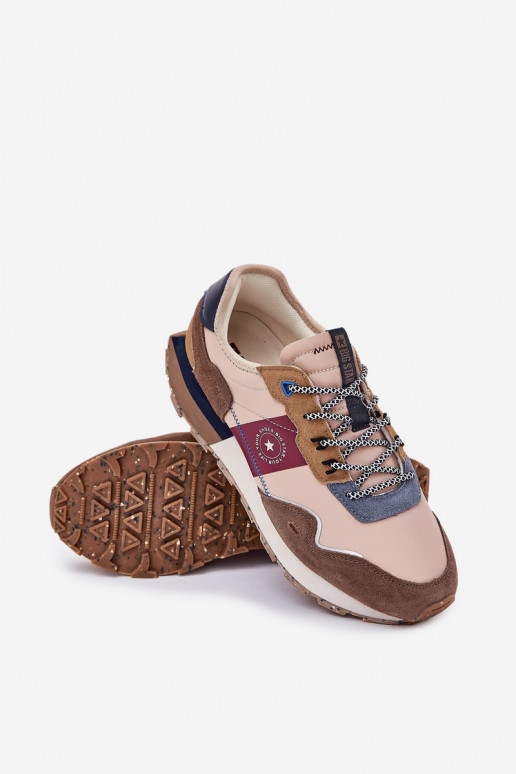 Zamszowe Sneakersy Męskie Na Platformie Big Star RR174475 Hi-Poly System Beżowe