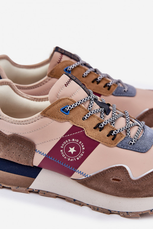 Suede Men's Sneakers On Platform Big Star RR174475 Hi-Poly System Beige Suede Men's Sneakers On Platform Big Star RR174475 Hi-Poly System Beige