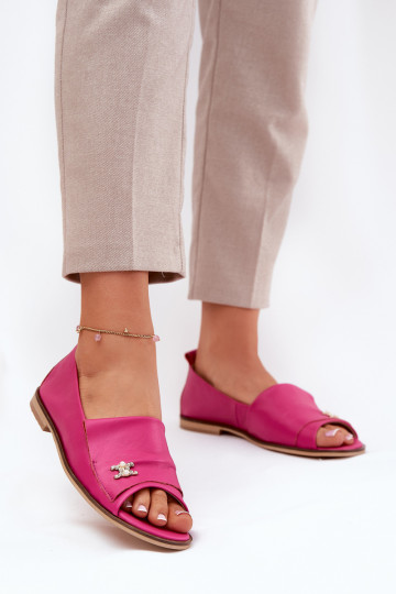 Leather Elegant Ballerinas With Open Toes Zazoo 1865 Fuchsia