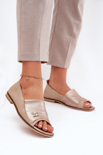 Leather Elegant Ballet Flats With Open Toes Beige Zazoo 1865 2