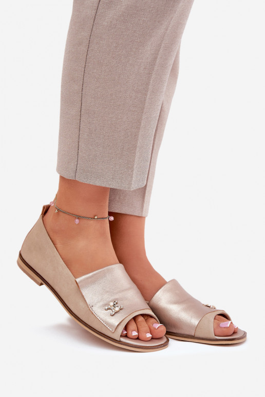 Leather Elegant Ballet Flats With Open Toes Beige Zazoo 1865 Leather Elegant Ballet Flats With Open Toes Beige Zazoo 1865