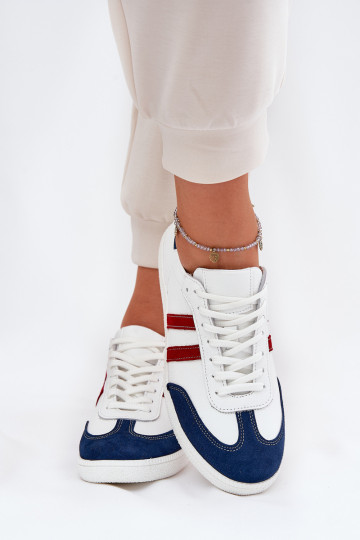 Zazoo N1068 Leather Low Sneakers Women White-Navy 2