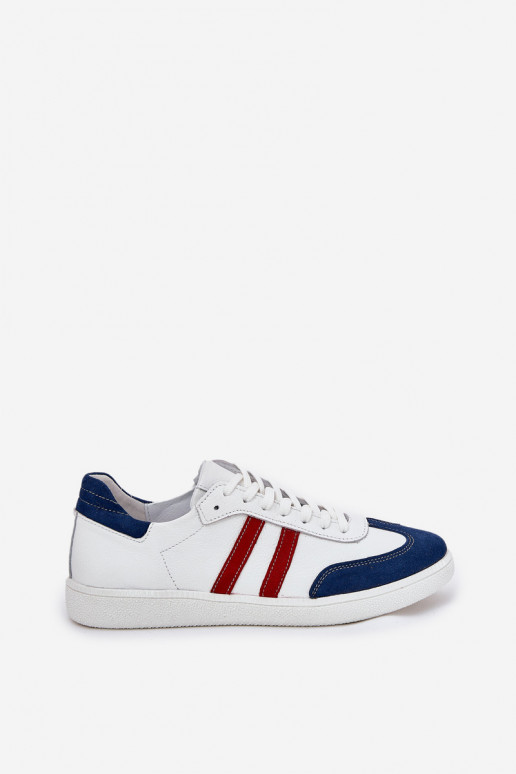 Zazoo N1068 Skórzane Niskie Sneakersy Damskie Biało-Granatowe