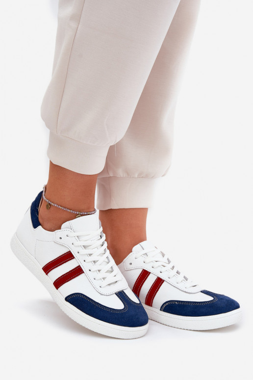 Zazoo N1068 Skórzane Niskie Sneakersy Damskie Biało-Granatowe