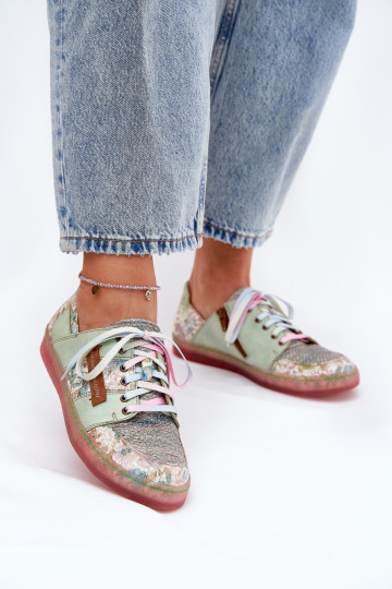 Skórzane Półbuty Damskie Maciejka 06791-09 Jasnozielone 2