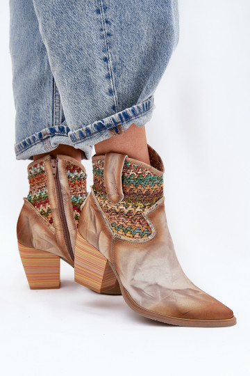 Leather Cowboy Ankle Boots With Decorative Braiding Maciejka 06810-29 Multicolor