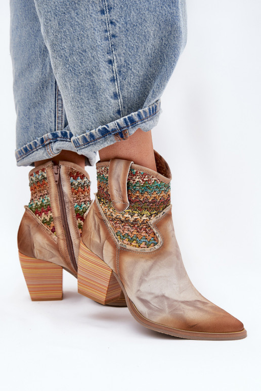 Leather Cowboy Ankle Boots With Decorative Braiding Maciejka 06810-29 Multicolor Leather Cowboy Ankle Boots With Decorative Braiding Maciejka 06810-29 Multicolor
